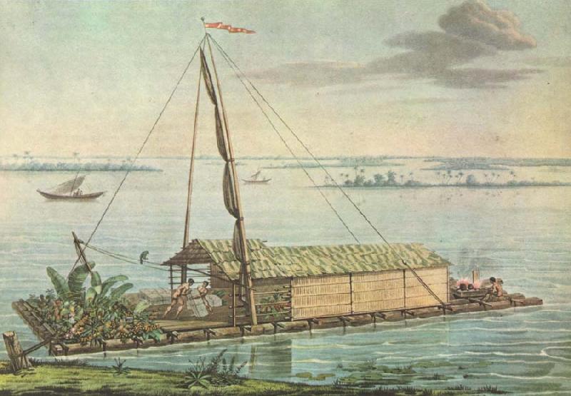 unknow artist Alexandria von Humboldt anvande that raft pa Guayaquilfloden in Ecuador wonder its sydameri maybe expedition 1799-1804